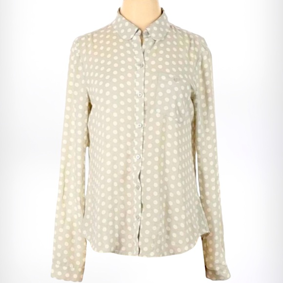 AnnTaylor LOFT Cute & Trendy Polka Dot Collar Button Down Gray/White Blouse SZ L - Picture 3 of 7